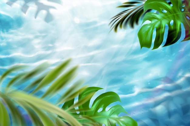 Vecteur feuilles tropicales d'été et fond de piscine en illustration 3d