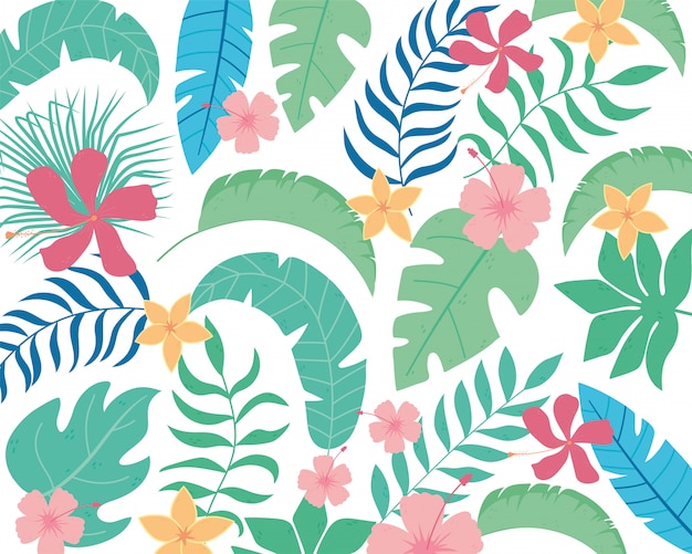 Feuilles tropicales fleurs feuille feuillage végétation plantes fond