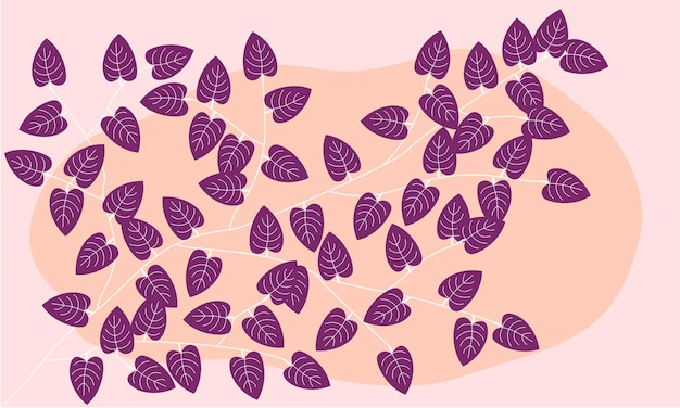 Feuilles violettes sur fond violet, couleur jaune isolée, illustration vectorielle