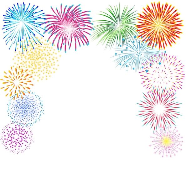 Des feux d'artifice colorés sur fond blanc