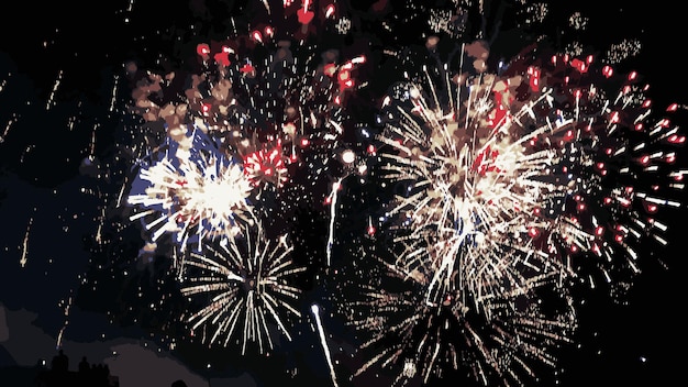 Des feux d'artifice colorés sur un fond sombre Un spectacle de feu explosif coloré dans le ciel nocturne Illustration vectorielle