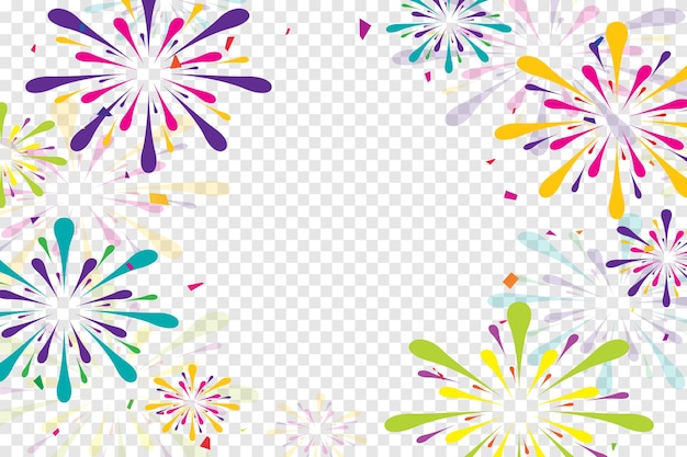 Feux D'artifice Colorés Sur Fond Transparent. Bonne Année 2023. Illustration Vectorielle