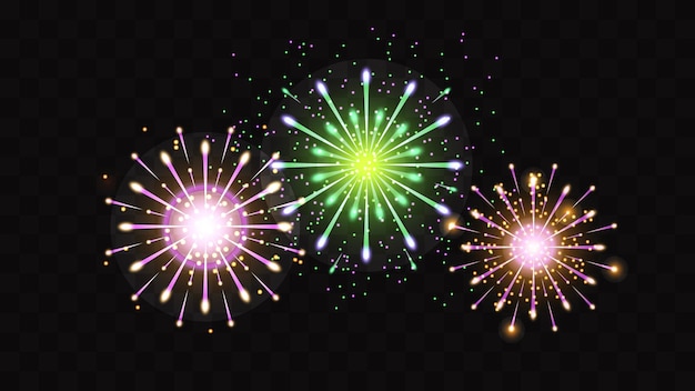 Feux d'artifice de couleur festive sur un fond transparent