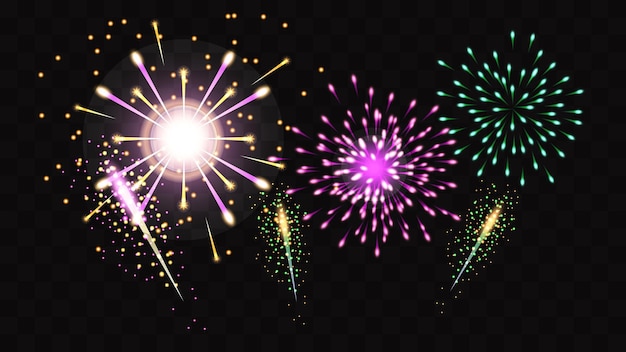 Feux d'artifice de couleur festive sur un fond transparent