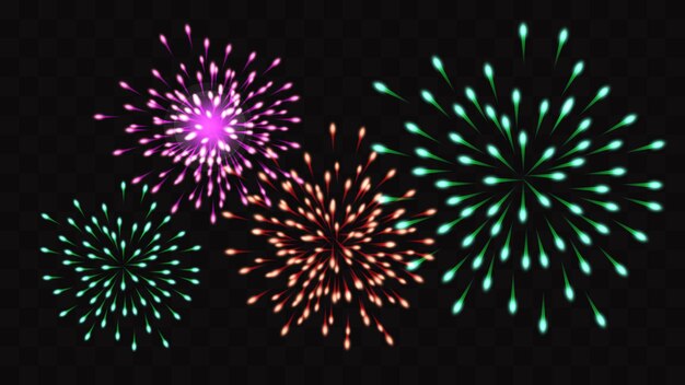 Feux d'artifice de couleur festive sur un fond transparent