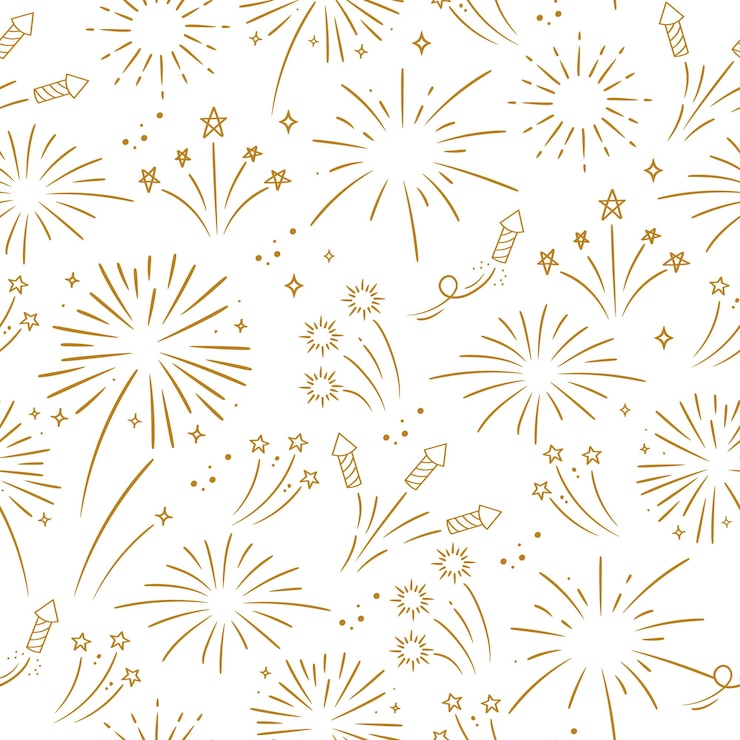 Vecteur feux d'artifice dorés avec des étoiles et des étincelles sur fond blanc motif sans couture vectoriel