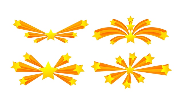 Vecteur feux d'artifice étoilés ou explosion de salut avec jeu de vecteurs d'étincelles flamboyantes