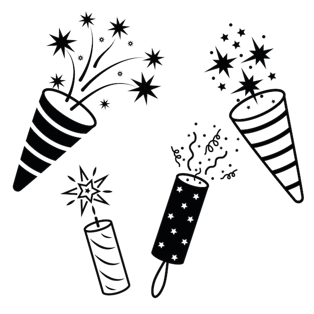 Feux D'artifice Festifs En Illustration Vectorielle Isolée De Style Doodle