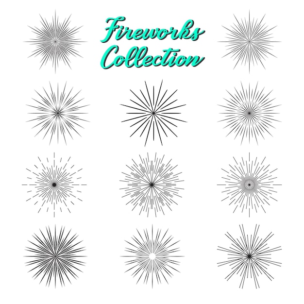 Vecteur feux d'artifice silhouette collection d'icônes noires festival d'explosion de célébration de vacances et de fête ou pétard de carnaval vector burst contour pattern graphique en forme ensemble isolé sur blanc