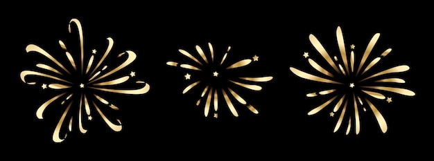 Les Feux D'artifice Sont Dorés Sur Fond Noir Un Ensemble De Feux D'artifice Festifs Illustration Vectorielle