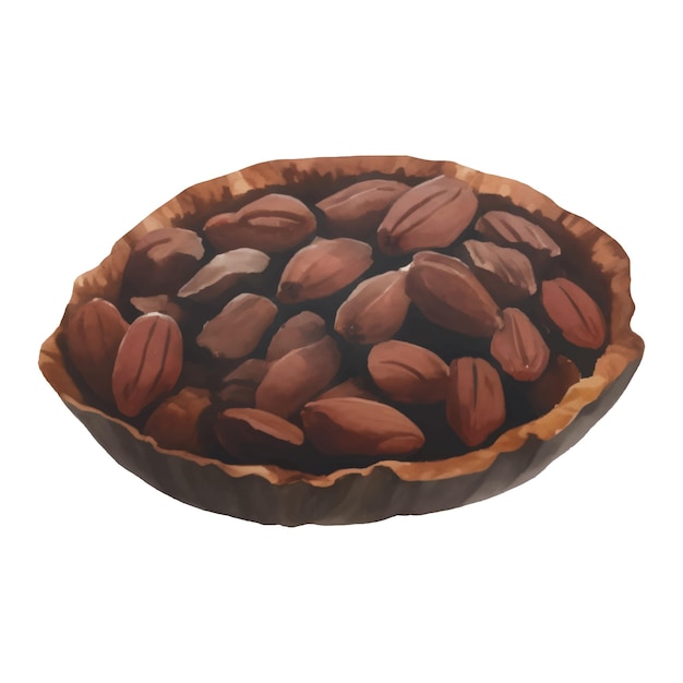 Fèves De Cacao Séchées Isolé Illustration Peinture Dessinée Main