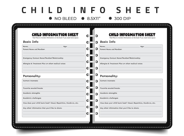 Vecteur fiche d'information sur les enfants premier jour d'école informations sur les nouveaux élèves