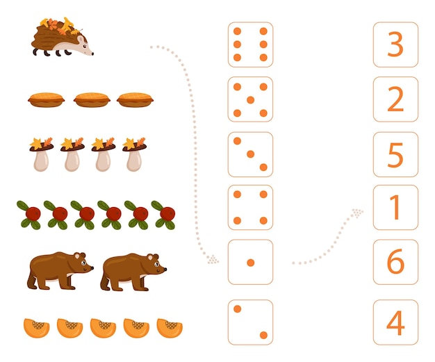 Fiche De Travail Pour L'enseignement Des Mathématiques Et De La Numératie Sur Le Thème De L'automne. Pour Les Enfants D'âge Préscolaire Et Les Enfants De La Maternelle Qui étudient Les Nombres Et Le Comptage. Illustration Vectorielle