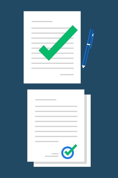 Vecteur fichier de document approuvé et confirmé avec coche