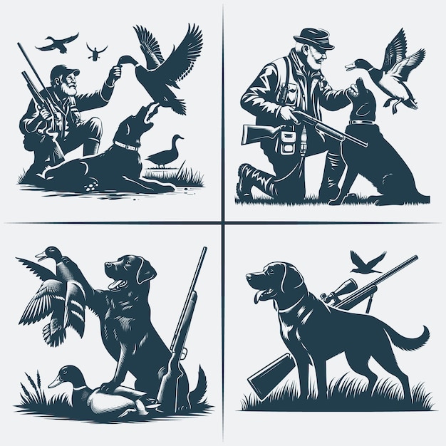 Fichier de silhouette vectorielle de chien de chasse Svg Fichier d'emballage de silhouettes de chiens de chasse en noir et blanc