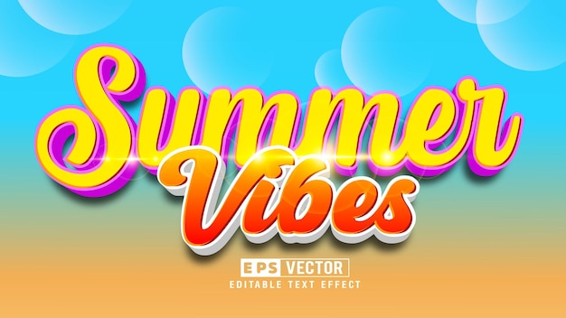 Fichier Vectoriel D'effet De Texte Modifiable 3d Summer Vibes Avec Fond Mignon