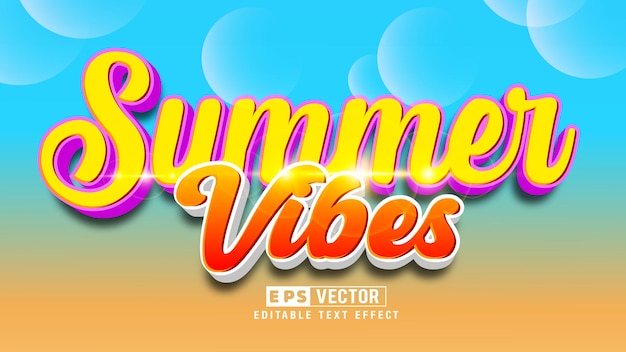 Vecteur fichier vectoriel d'effet de texte modifiable 3d summer vibes avec fond mignon