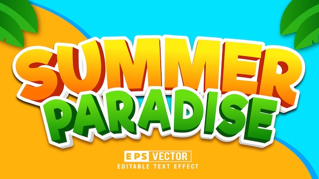 Fichier Vectoriel D'effet De Texte Modifiable Summer Paradise 3d Avec Fond Mignon
