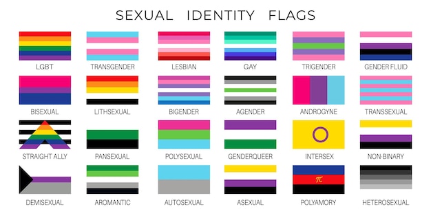 Vecteur la fierté lgbt drapeau la diversité sexuelle et l'identité de genre vecteur symboles ensemble drapeaux de couleurs arc-en-ciel intersexe gay lesbienne et bigender agender non binaire genderfluid aromantique et bisexuel bannières
