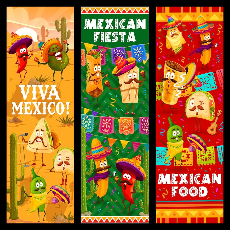 Vecteur fiesta mexicaine et fête, dessin animé mexicain tex mex