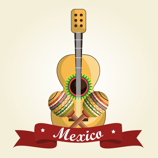 Vecteur fiesta mexicaine guitare et maracas