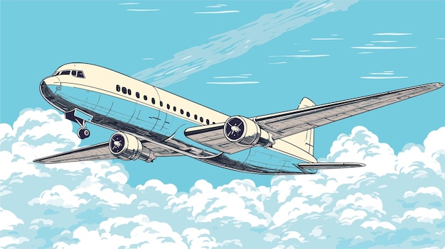 Figure d'avion de passagers dans le vecteur des nuages