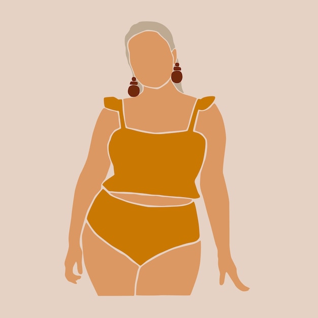 Vecteur figure de corps de femme abstraite moderne en maillot de bain grande taille femmes sans visage en sous-vêtements contemporain