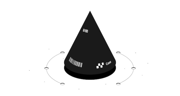 Vecteur figure mathématique du cône. illustration 3d isométrique noir et blanc isolée sur fond blanc. conception de vecteur.