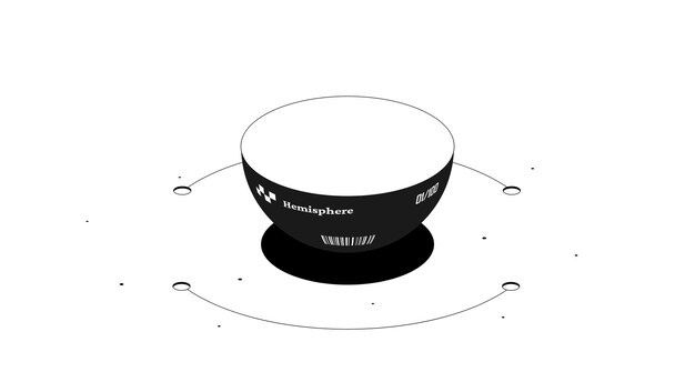 Figure mathématique de l'hémisphère. Illustration 3d isométrique noir et blanc isolée sur fond blanc. Conception de vecteur.