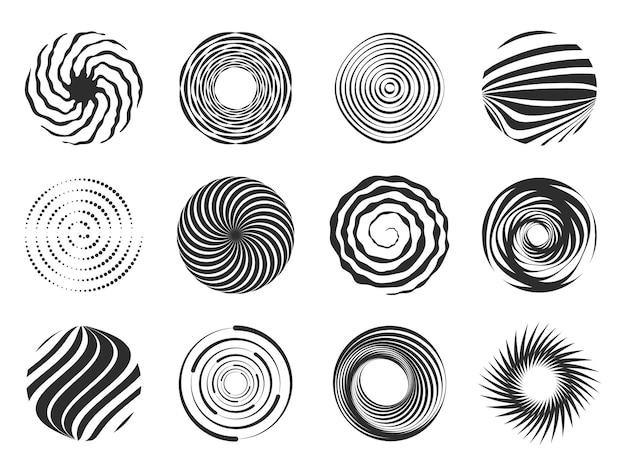 Figure de tourbillon Mouvement abstrait en spirale et vortex hypnotique Conception d'icônes dynamiques de tourbillons et de vortex