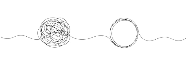 Le fil d'enchevêtrement et de déchiffrement des pensées dessiné en une ligne continue concept de psychothérapie