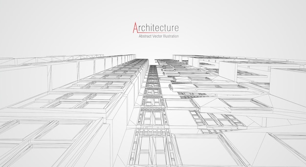 Filaire d'architecture moderne. Concept de filaire urbain. Illustration de construction filaire du dessin CAO d'architecture.