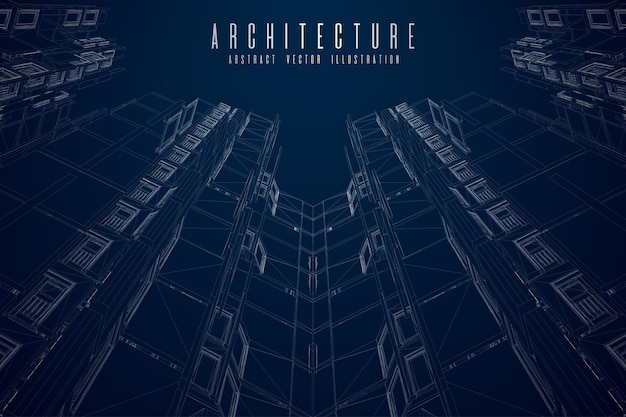 Filaire d'architecture moderne. Concept de filaire urbain. Illustration de construction filaire du dessin CAO d'architecture.