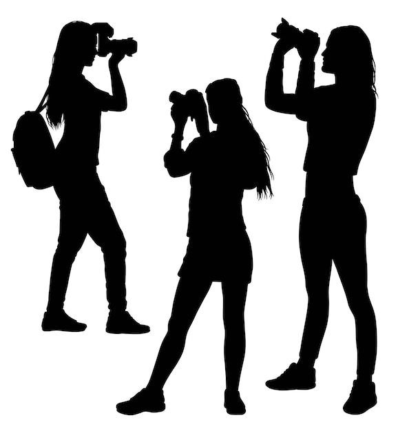 Vecteur fille avec activité de caméra. pose de photographe féminin