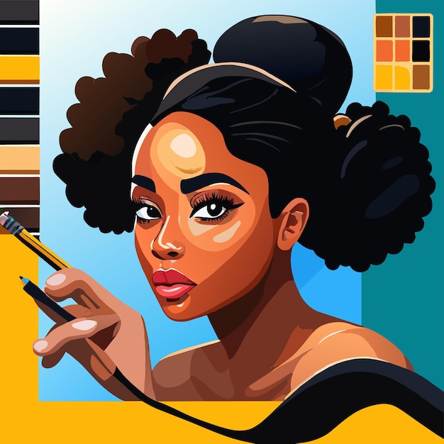 Vecteur fille afro-américaine étudiant dessiné à la main plat stylé autocollant de dessin animé concept d'icône isolé