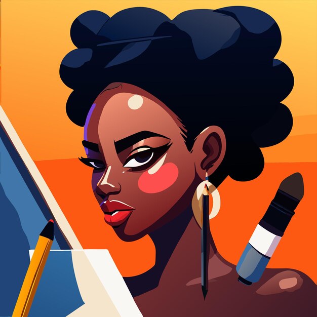 Vecteur fille afro-américaine étudiant dessiné à la main plat stylé autocollant de dessin animé concept d'icône isolé