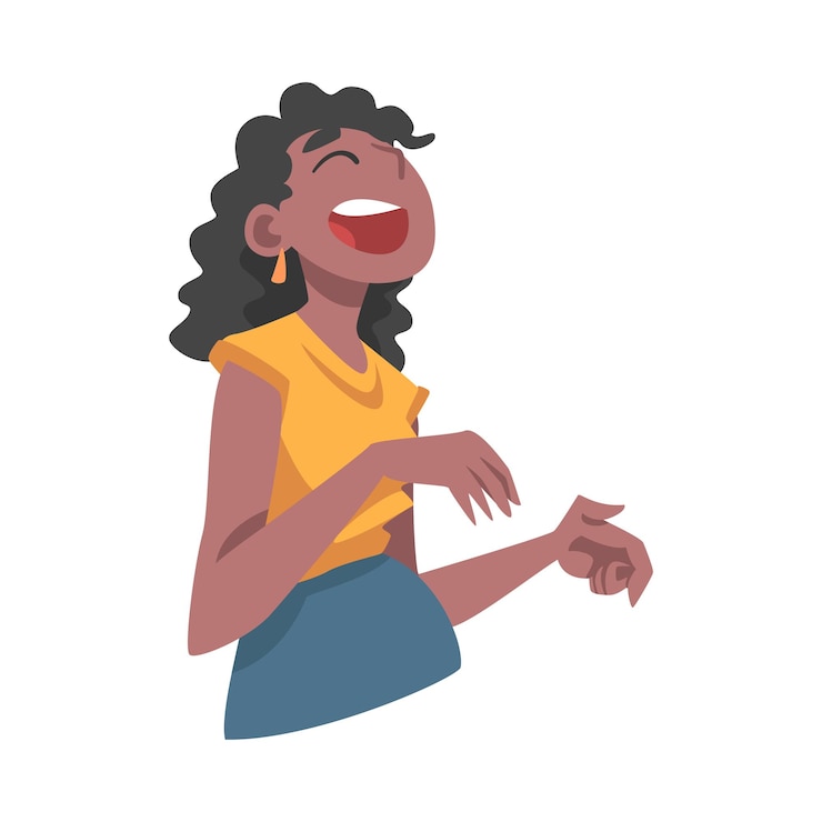 Vecteur une fille afro-américaine heureuse se divertissant portrait d'une fille qui rit illustration vectorielle de dessin animé