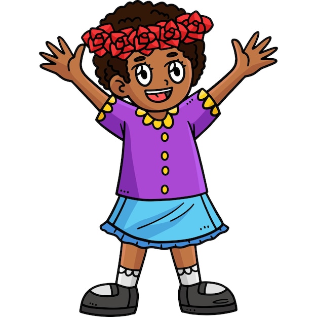 Une fille afro heureuse Clipart coloré de dessin animé