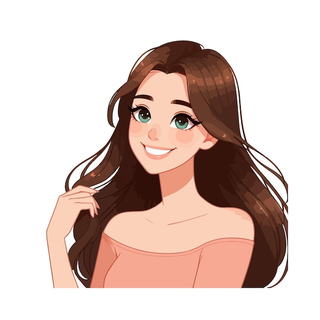 Fille d'anime aux yeux bleus et aux cheveux roses Vector sur fond blanc
