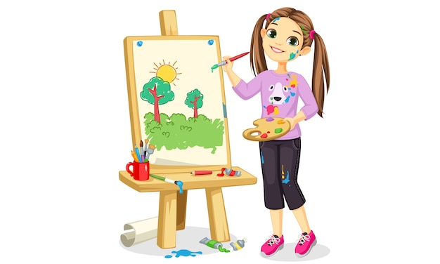 Fille d'artiste peinture sur toile belle illustration