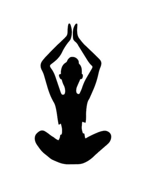 Fille Assise Dans La Position Du Lotus Avec Ses Mains Levées Mode De Vie Sain Sport Yoga Linéaire Doodle Dessin Animé Livre De Coloriage