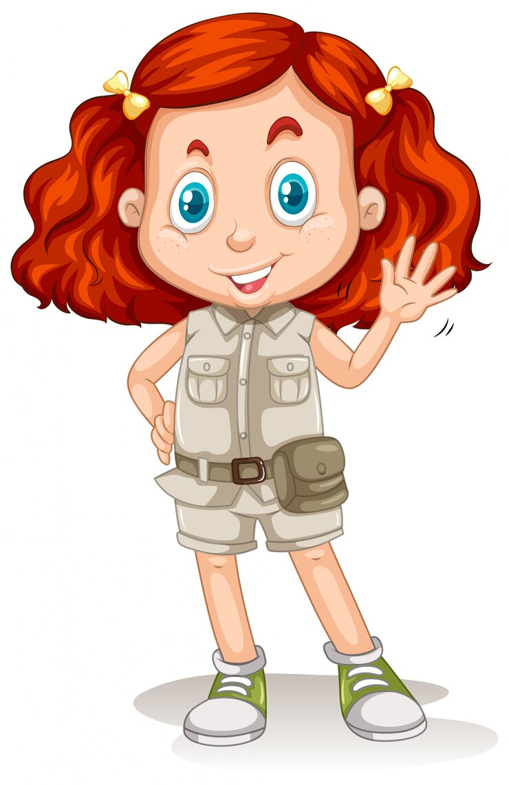 Vecteur la fille aux cheveux rouges en costume de safari