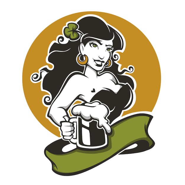 Vecteur fille et bière, emblème pour votre conception de la saint-patrick