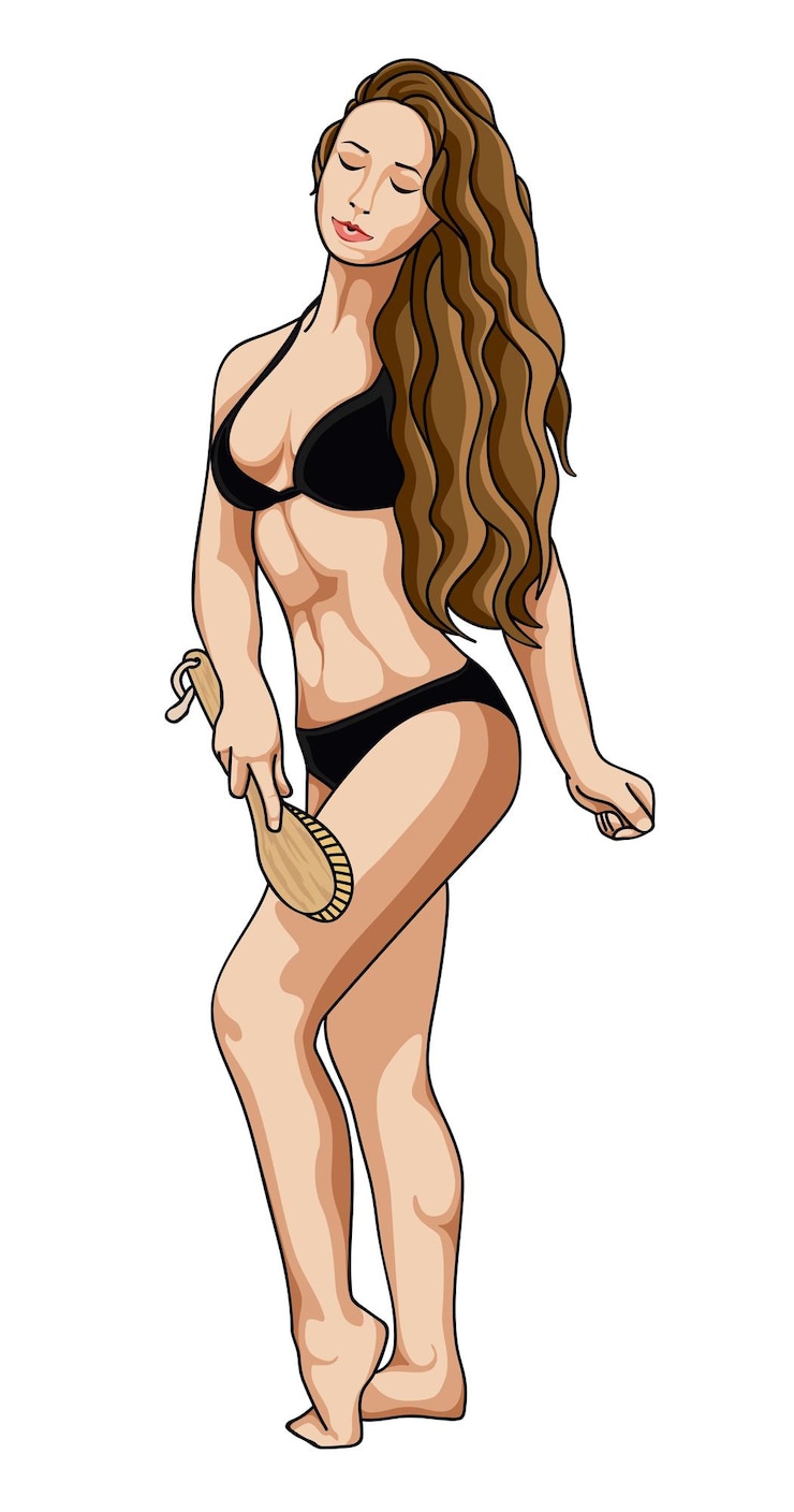 Vecteur fille en bikini noir massage pour la cellulite brosse anticellulite santé beauté et affaires