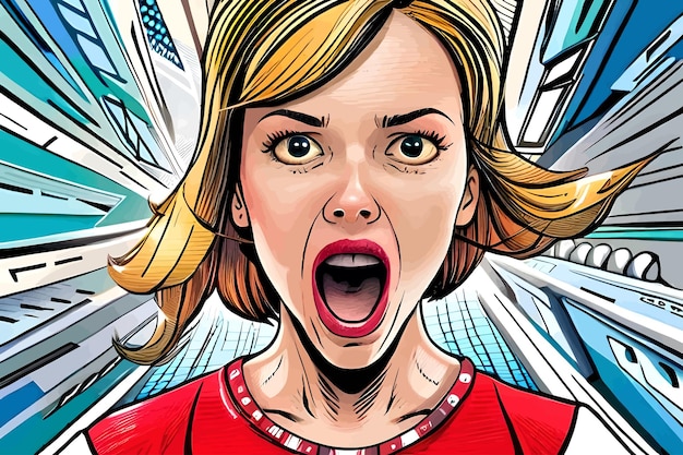 Vecteur une fille blonde qui hurle dans le style pop art des bandes dessinées rétro