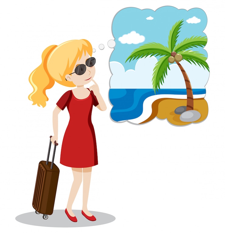 Vecteur une fille blonde va vacances d&#39;été