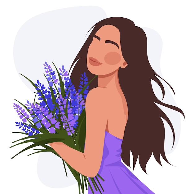Une fille avec un bouquet de lavande illustration