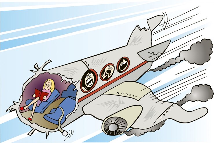 Vecteur fille calme et écrasement d&#39;avion