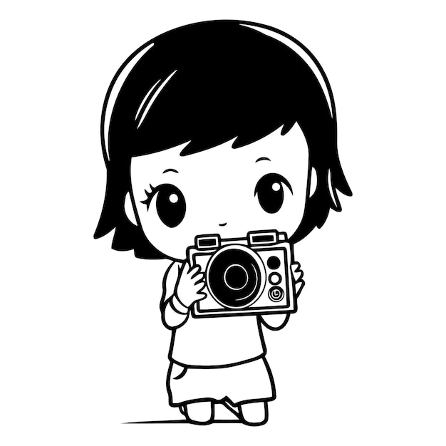 Une Fille Avec Une Caméra Une Jolie Fille De Dessin Animé Avec Une Camera