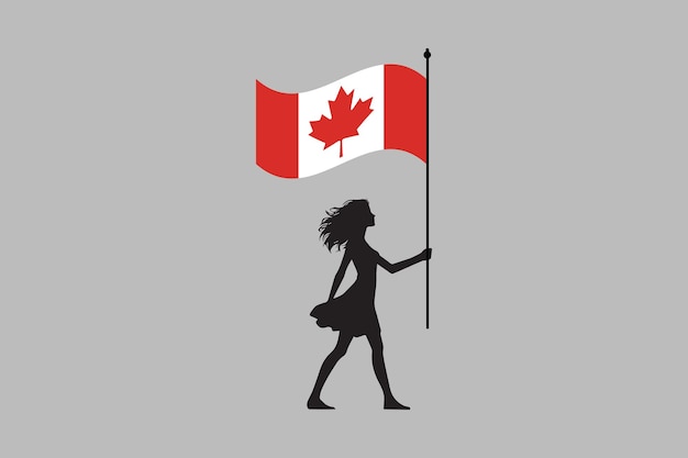Vecteur fille canadienne avec drapeau illustration vectorielle du drapeau national du canada